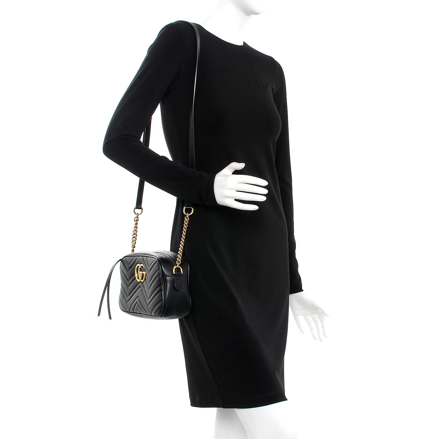 Gucci Calfskin Matelasse Small GG Marmont Chain Shoulder Bag Black 2 of 8