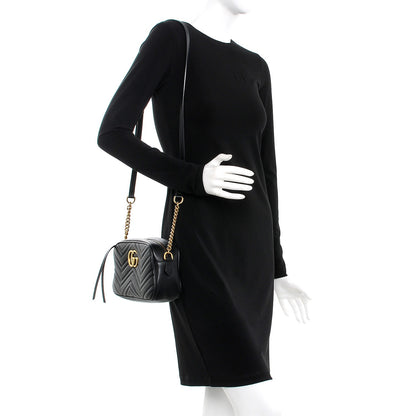 Gucci Calfskin Matelasse Small GG Marmont Chain Shoulder Bag Black 2 of 8