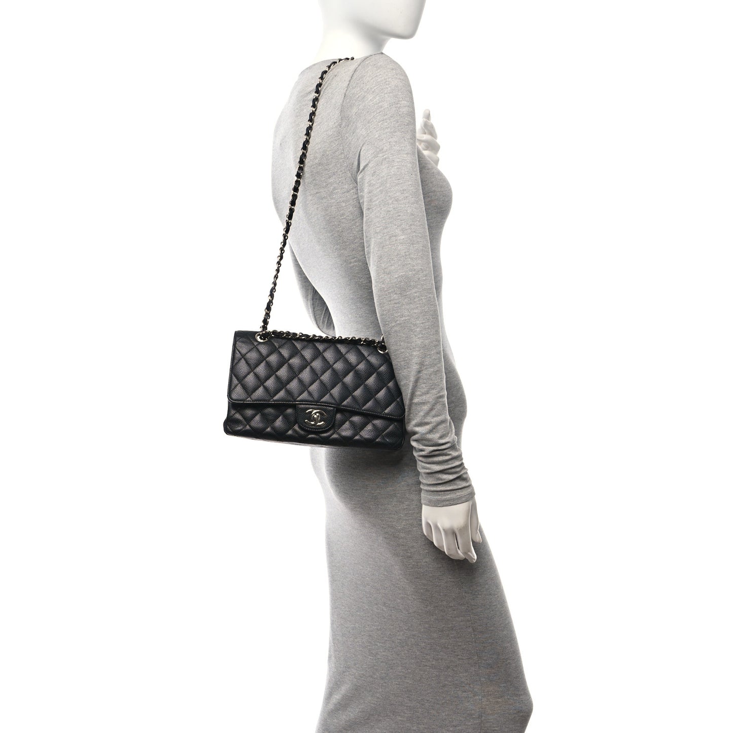Caviar Quilted Medium Double Flap Black