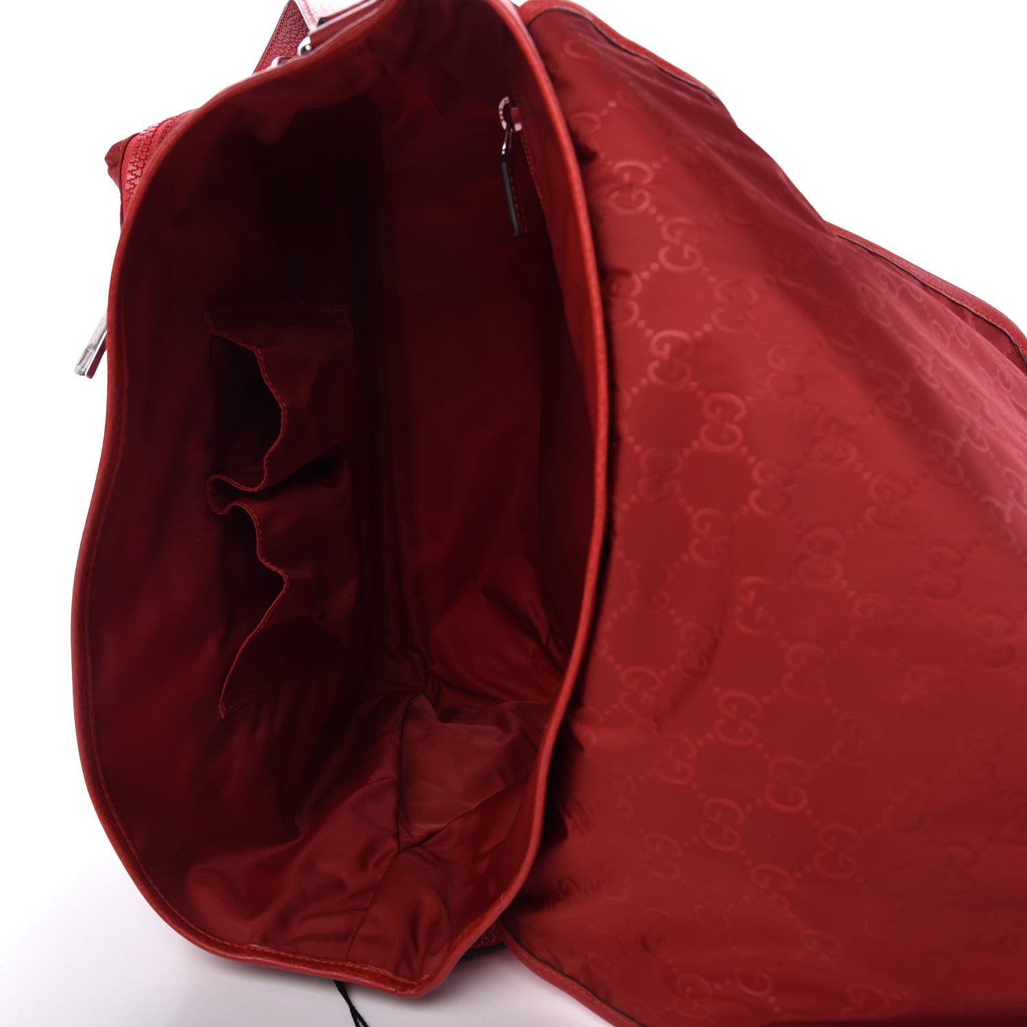 Gucci Nylon Monogram Double Buckle Flap Messenger Bag Vibrant Red 5 of 10