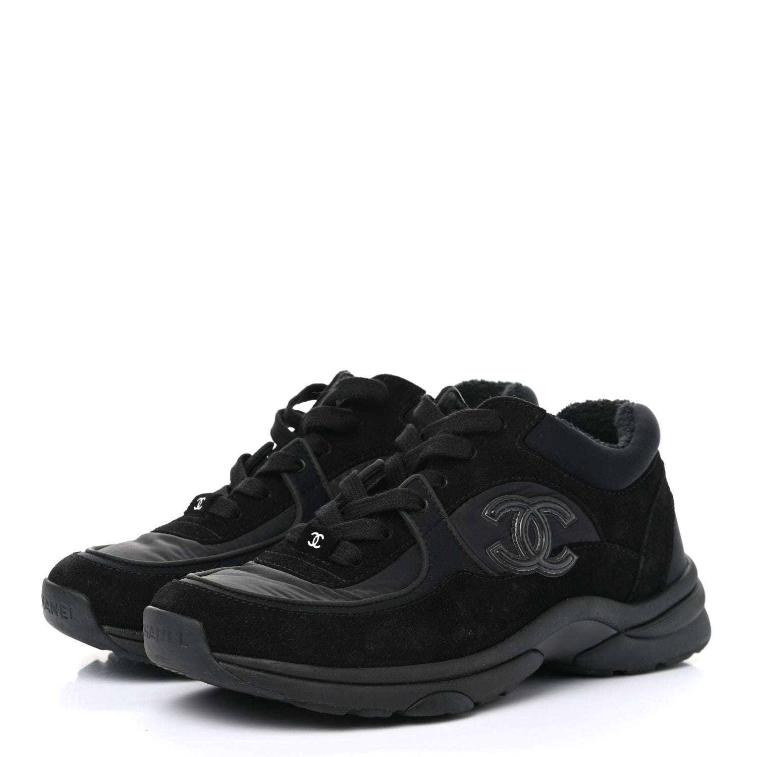 Chanel Fabric Calfskin Suede CC Sneakers 36.5 Black 3 of 9