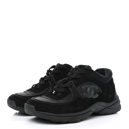 Chanel Fabric Calfskin Suede CC Sneakers 36.5 Black 3 of 9