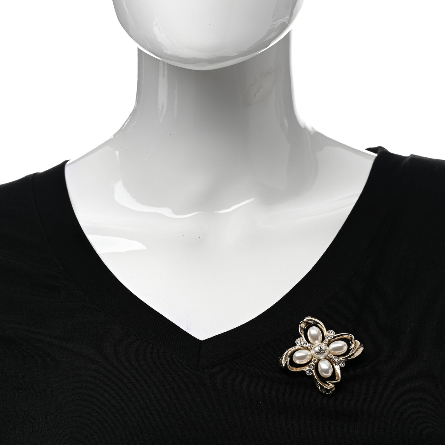 Pearl Crystal CC Brooch Gold Pearly White