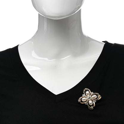 Chanel Pearl Crystal CC Brooch Gold Pearly White 2 of 5