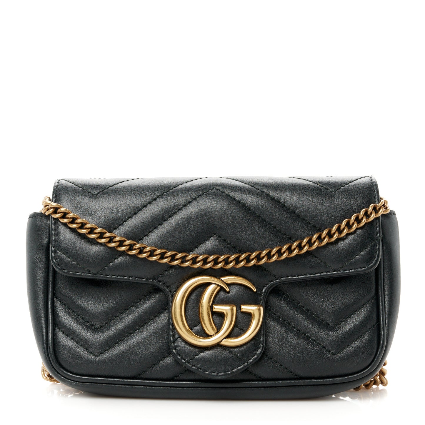 Calfskin Matelasse Super Mini GG Marmont Shoulder Bag Black