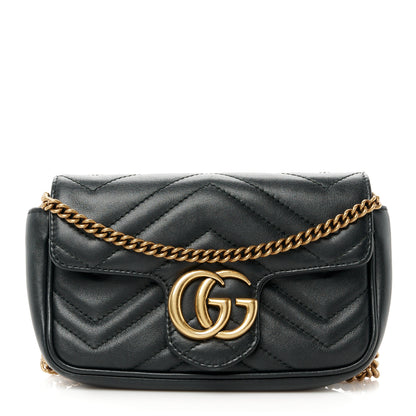 Gucci Calfskin Matelasse Super Mini GG Marmont Shoulder Bag Black 1 of 10