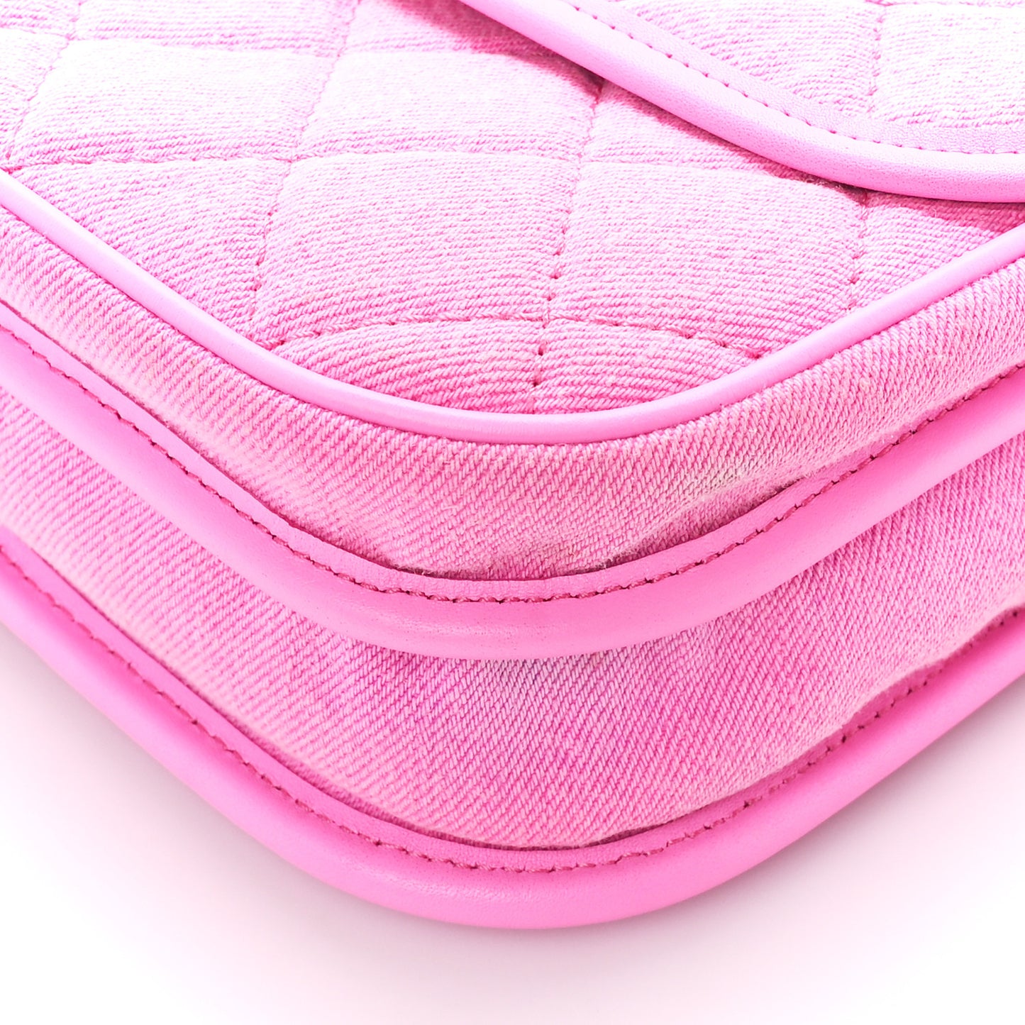 Denim Quilted Small Messenger Flap Neon Pink