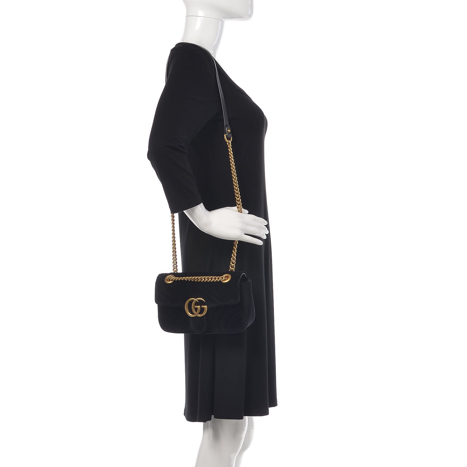 Gucci Velvet Matelasse Mini GG Marmont Shoulder Bag Black 3 of 10