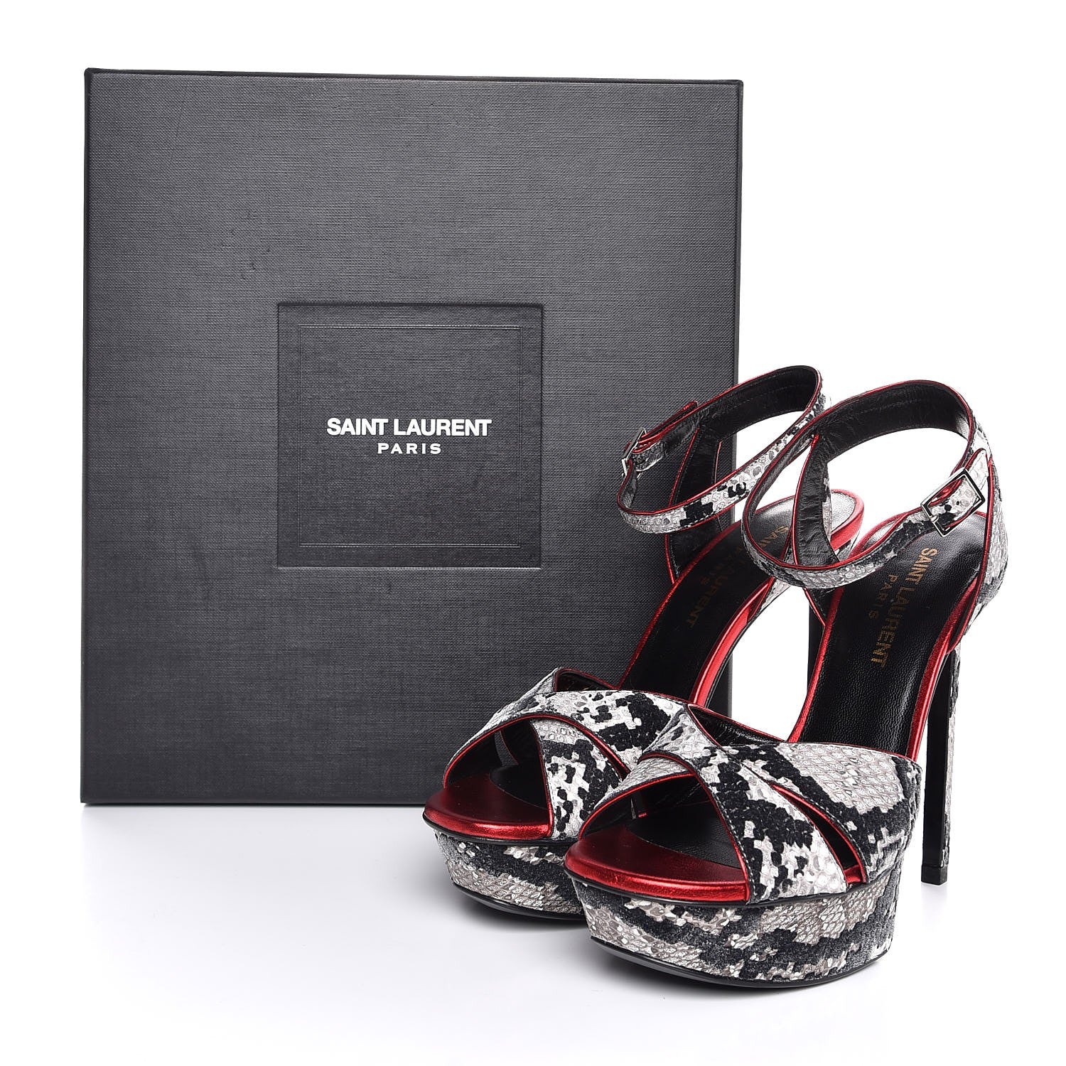 Saint Laurent Ayers Recticula Flock Nappa Bianca 105 Platform Sandals 36 Natural Black Rosso 9 of 9