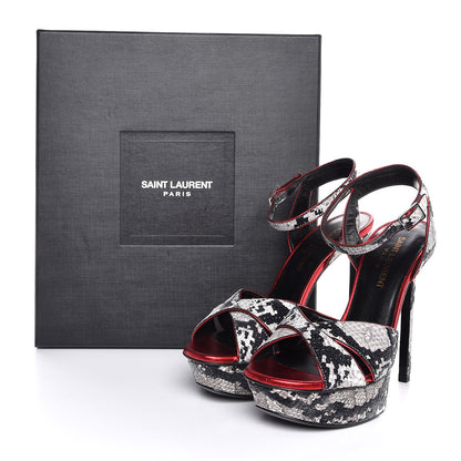 Saint Laurent Ayers Recticula Flock Nappa Bianca 105 Platform Sandals 36 Natural Black Rosso 9 of 9