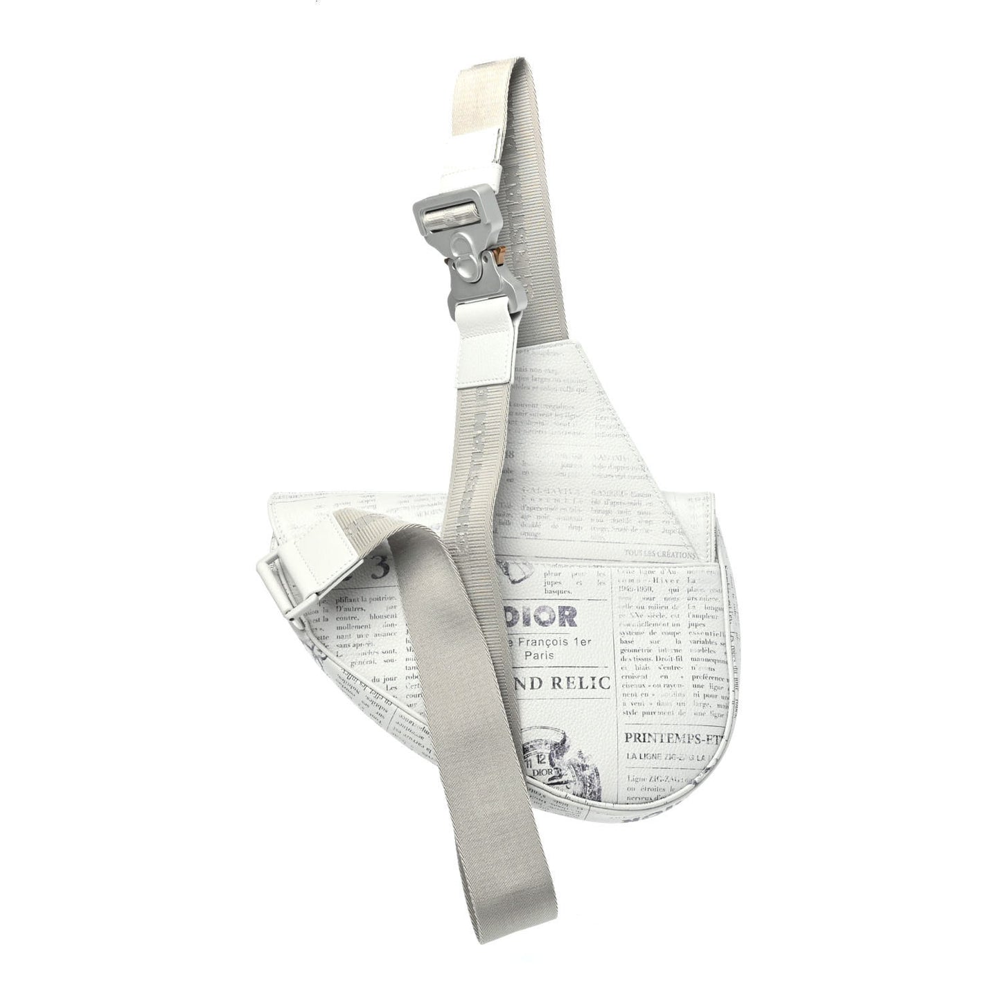 X DANIEL ARSHAM Grained Calfskin Newspaper Print Saddle Bag White