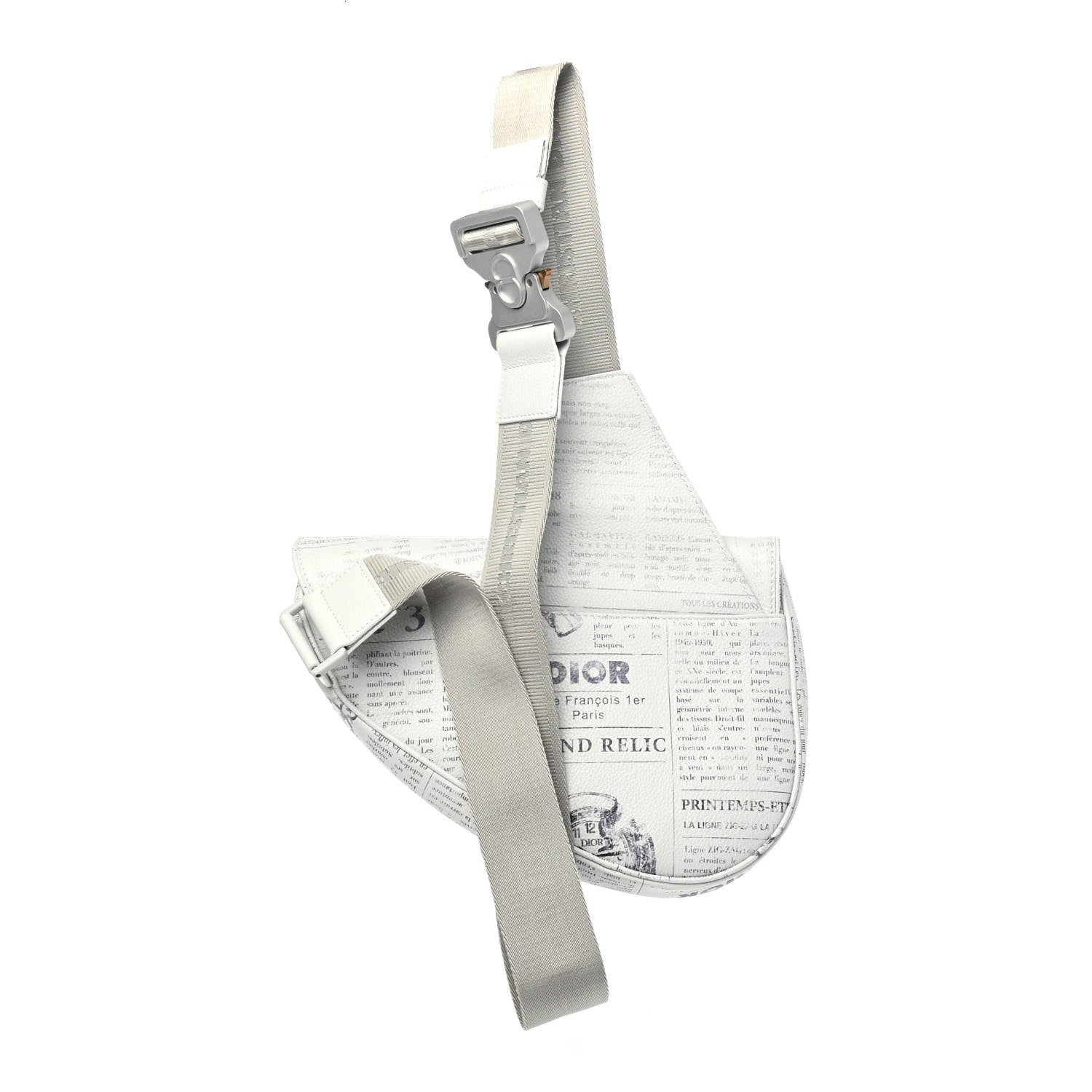 Christian Dior X DANIEL ARSHAM Grained Calfskin Newspaper Print Saddle Bag White 2 of 4