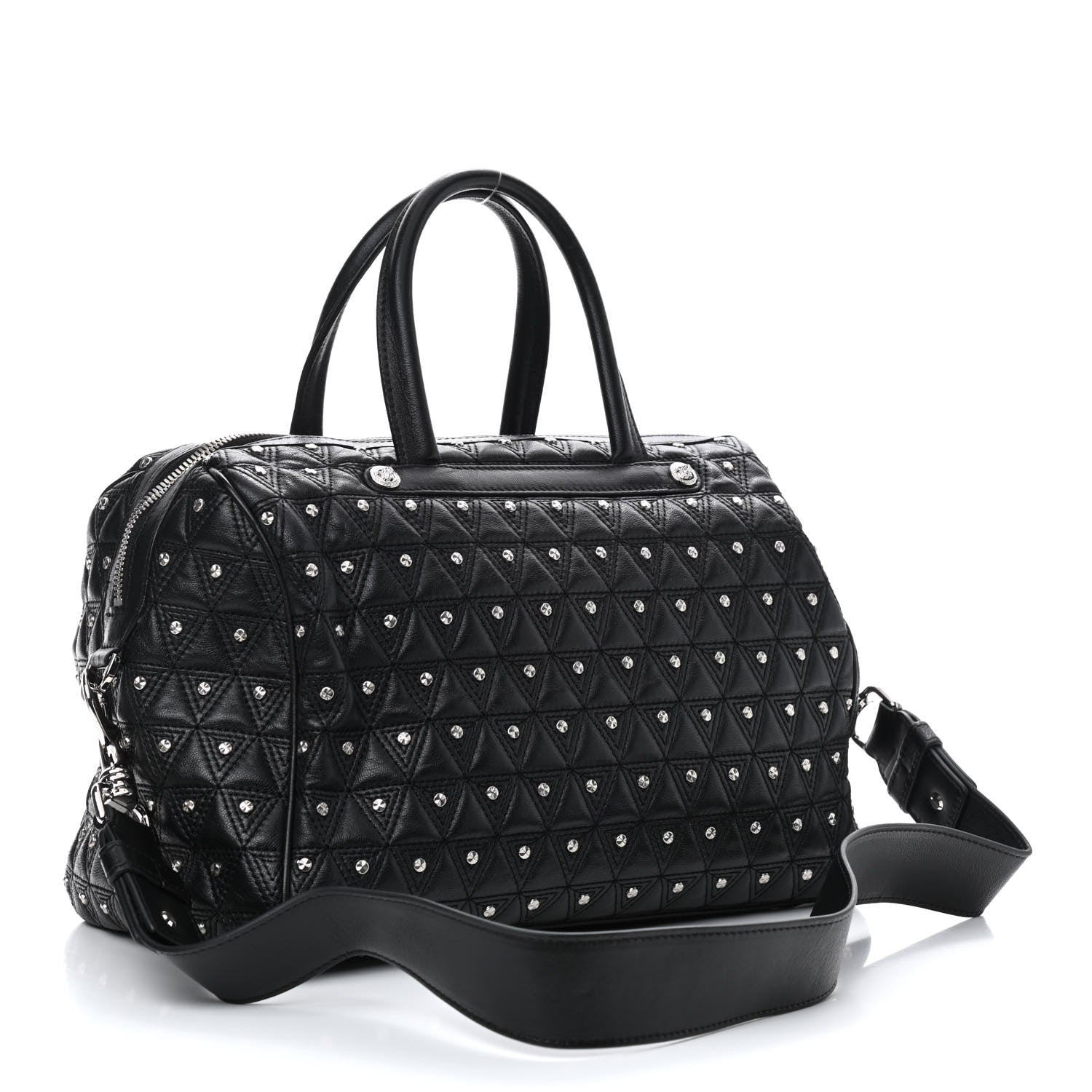 Versace Nappa Trapuntata Triangle Quilted Studded Duffle Black 3 of 9