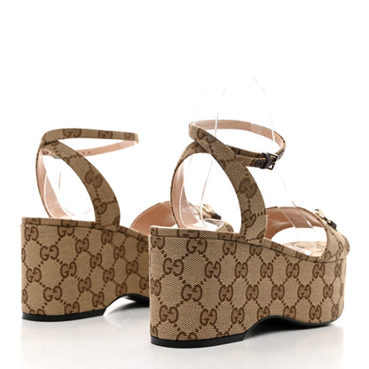 Gucci Monogram Nappa Chalotte Horsebit Ankle Strap 75mm Flatform Sandals 37.5 Beige Ebony 4 of 7