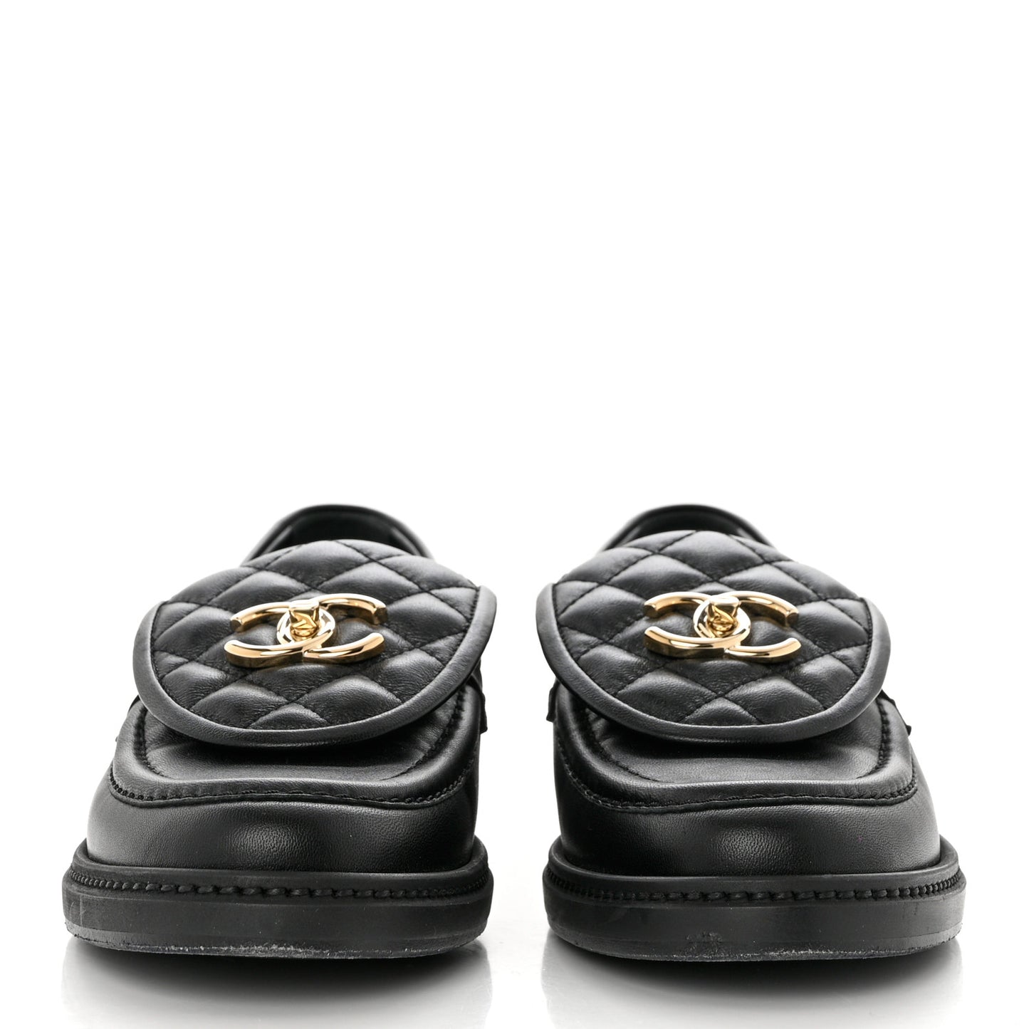 Lambskin Quilted CC Turnlock Loafers 38 Black