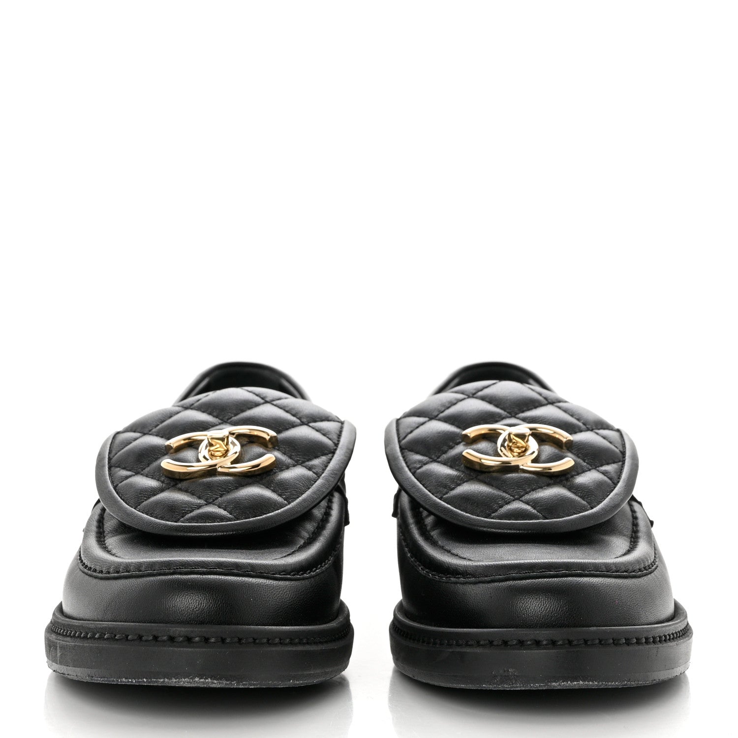 Chanel Lambskin Quilted CC Turnlock Loafers 38 Black 2 of 9
