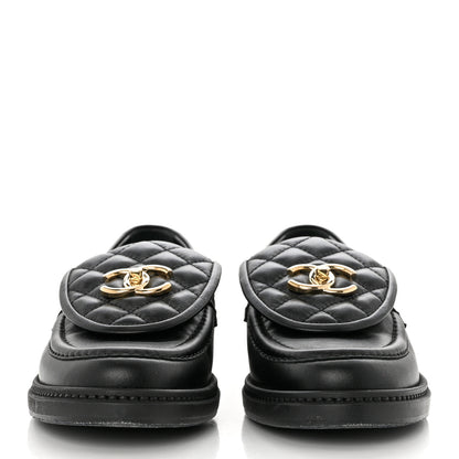 Chanel Lambskin Quilted CC Turnlock Loafers 38 Black 2 of 9
