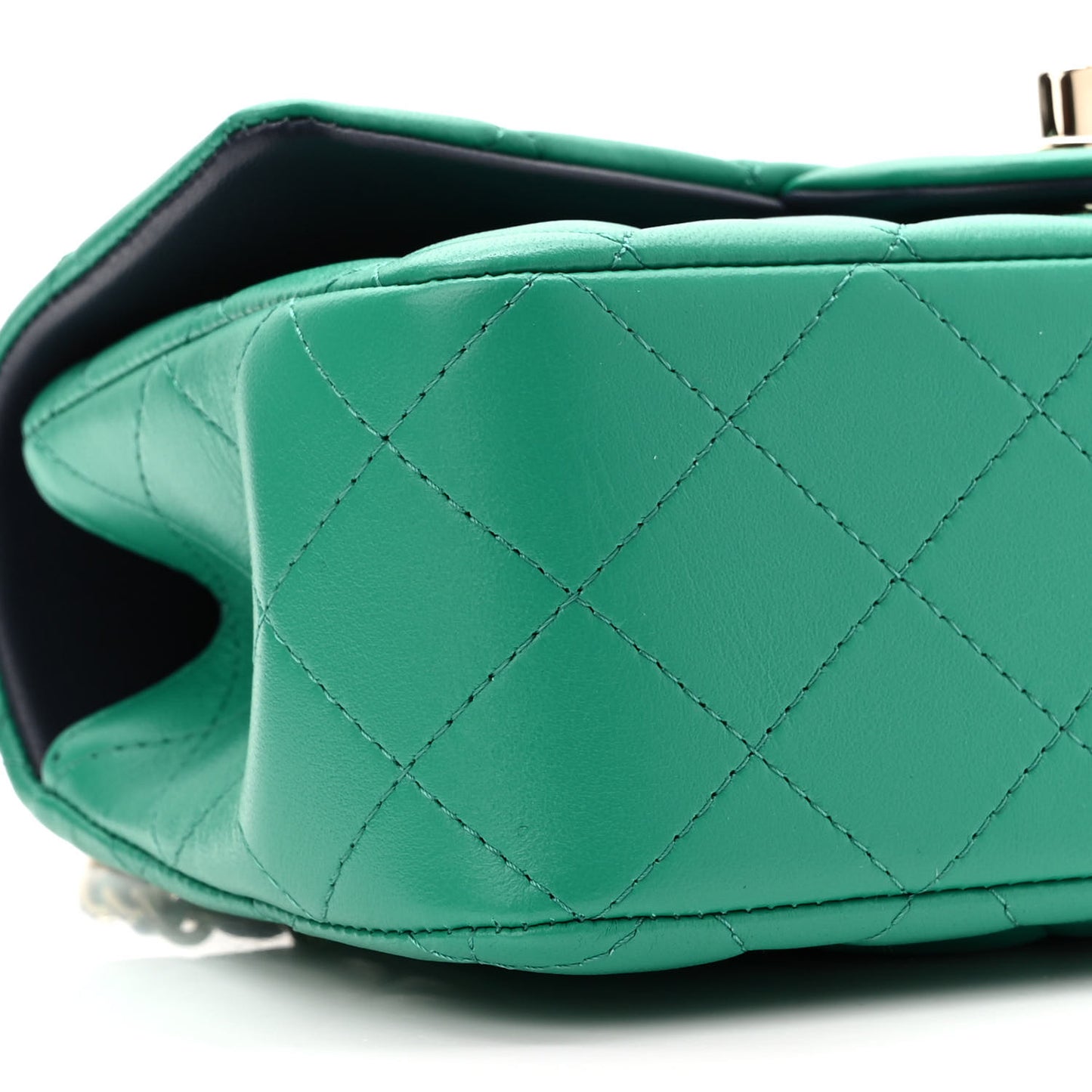 Lambskin Quilted Bi-Color Mini Top Handle Rectangular Flap Green Dark Blue