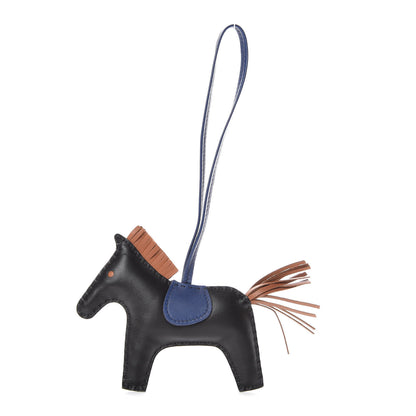 Hermes Milo Lambskin Grigri Rodeo Horse Bag Charm MM Black Bleu Saphir Gold 1 of 5