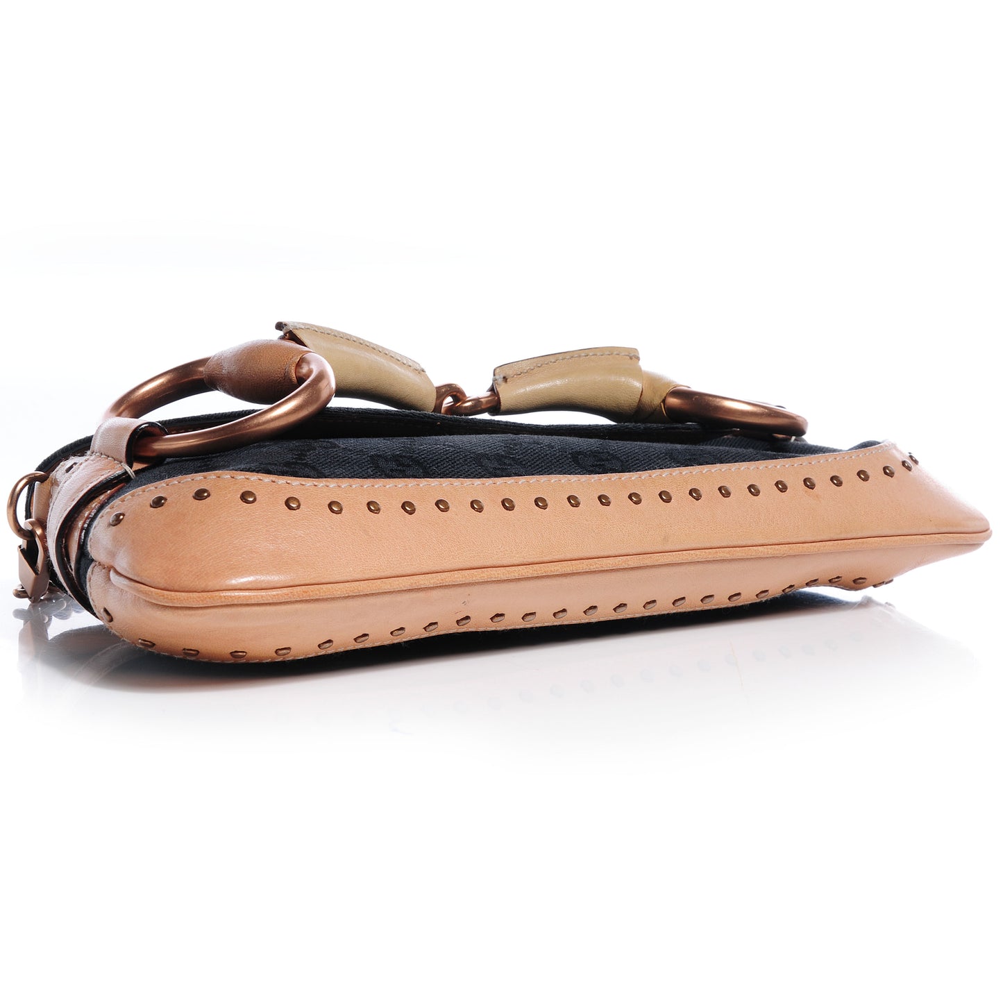 Canvas Leather Monogram Horsebit Clutch Black Tan