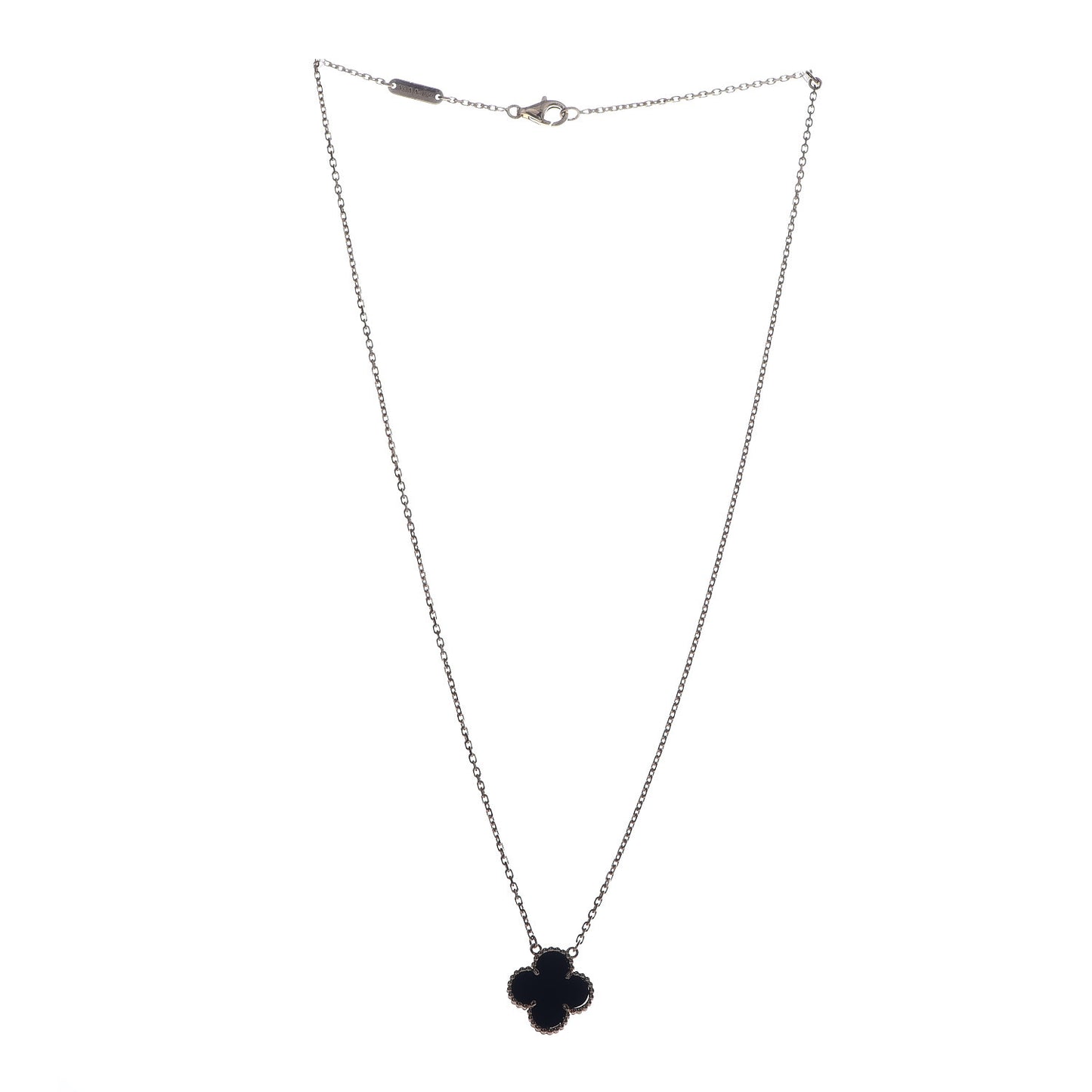 18K Yellow Gold Black Onyx Vintage Alhambra Pendant Necklace