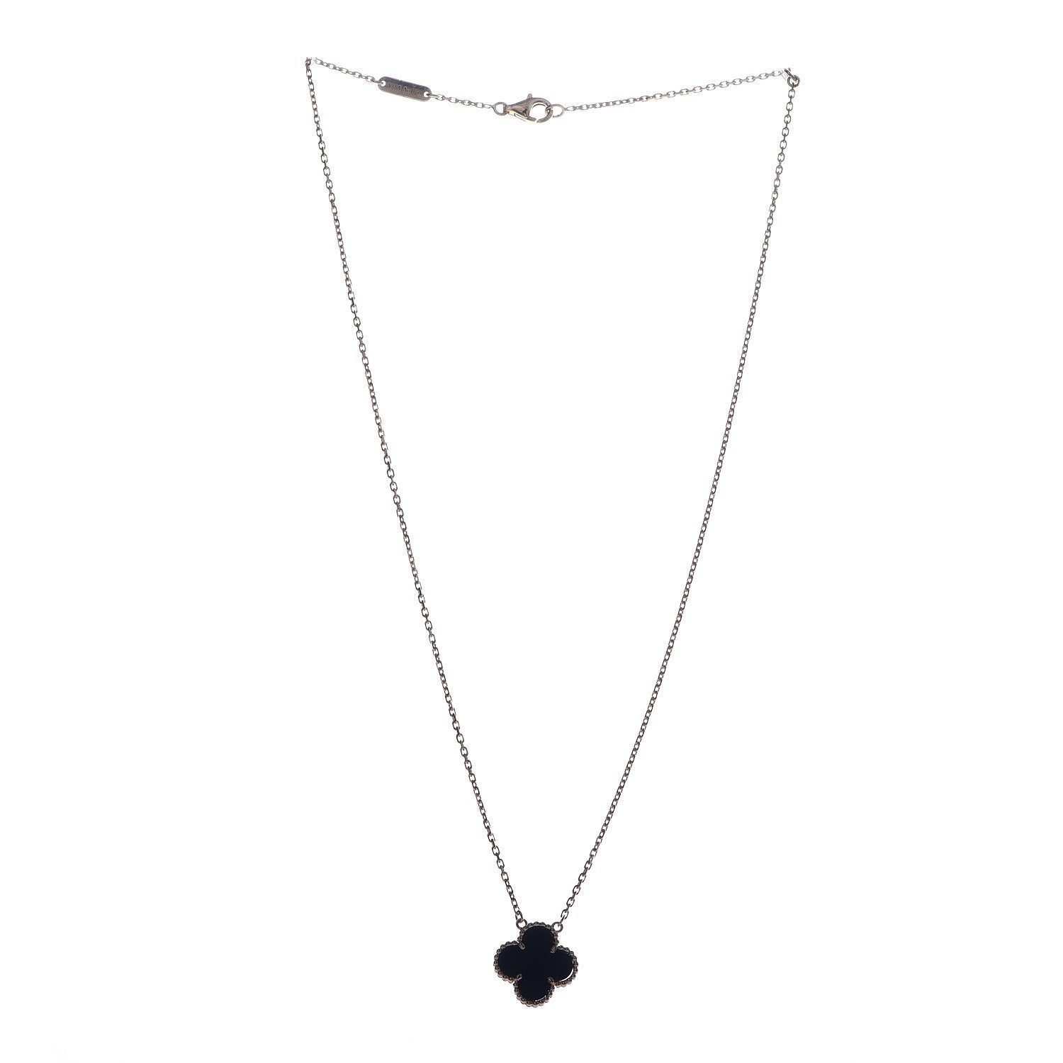 Van Cleef & Arpels 18K Yellow Gold Black Onyx Vintage Alhambra Pendant Necklace 3 of 6