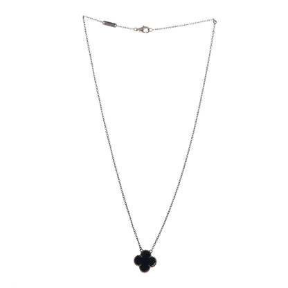 Van Cleef & Arpels 18K Yellow Gold Black Onyx Vintage Alhambra Pendant Necklace 3 of 6
