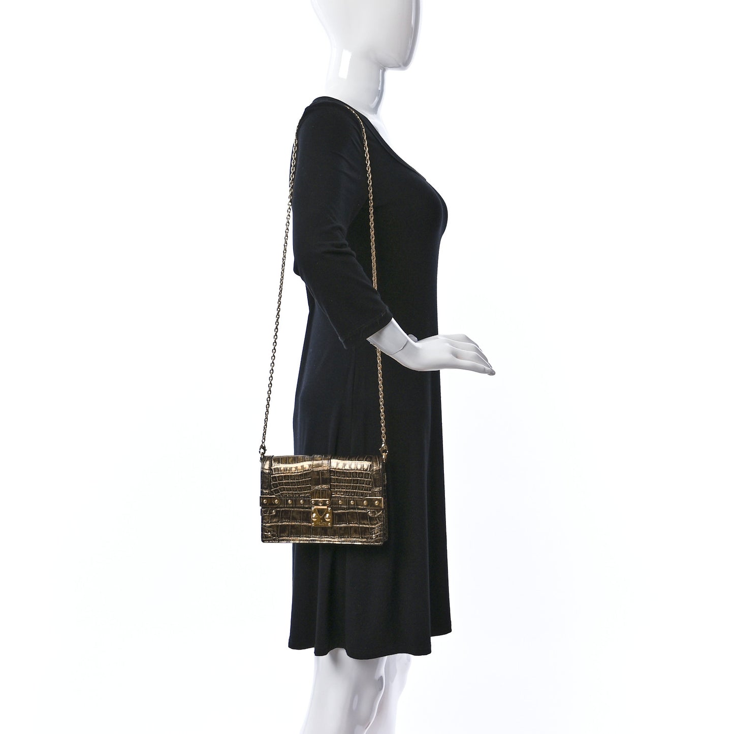 Crocodile Trunk Chain Wallet Gold Black