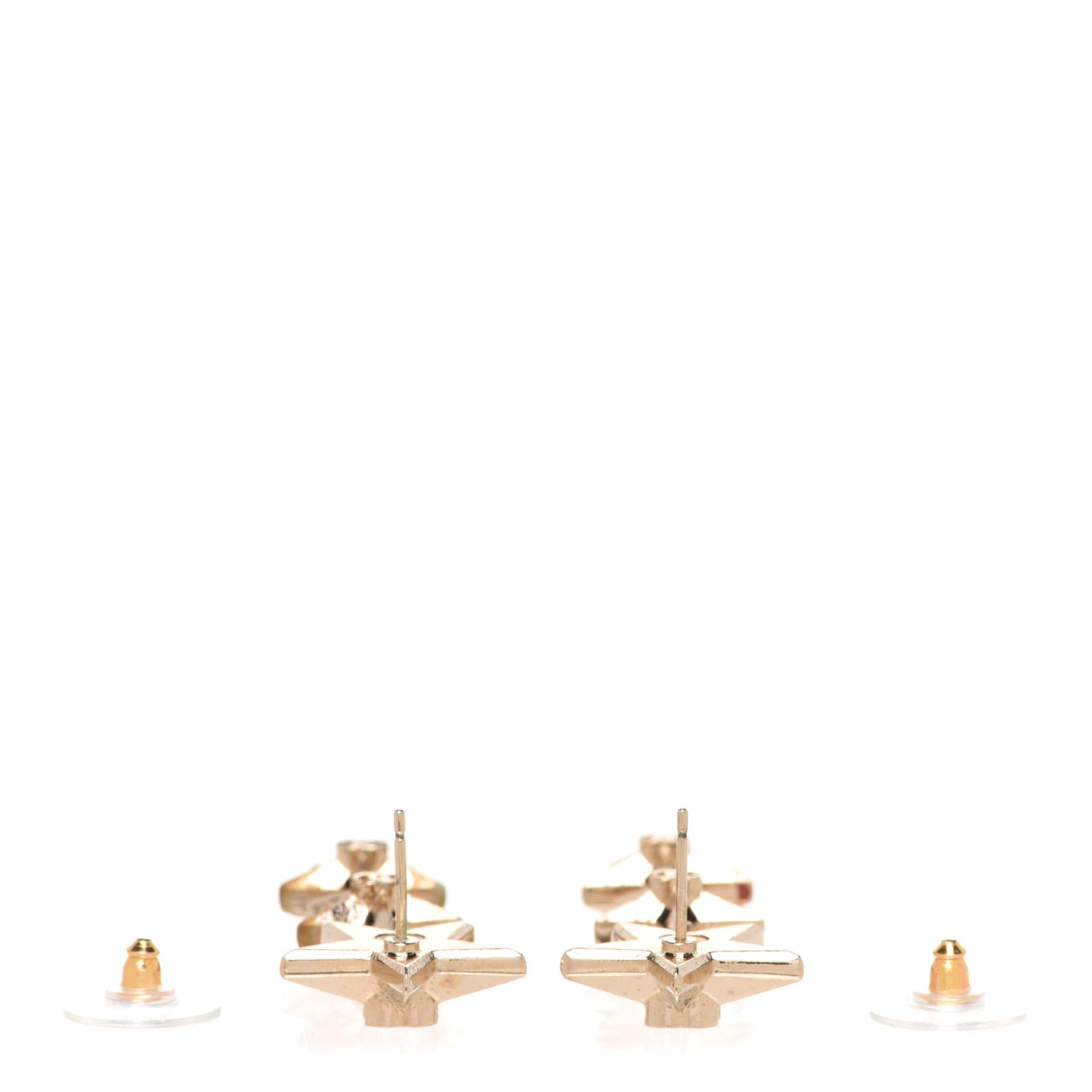 Metal CC Triple Star Drop Earrings Gold