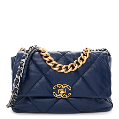 Chanel Goatskin Quilted Large Chanel 19 Flap Dark Blue 1 of 10