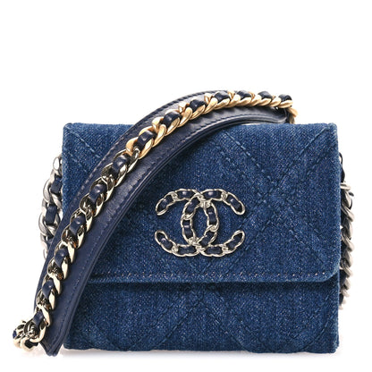 Chanel Denim Quilted Chanel 19 Flap Coin Purse With Chain Blue 1 of 10