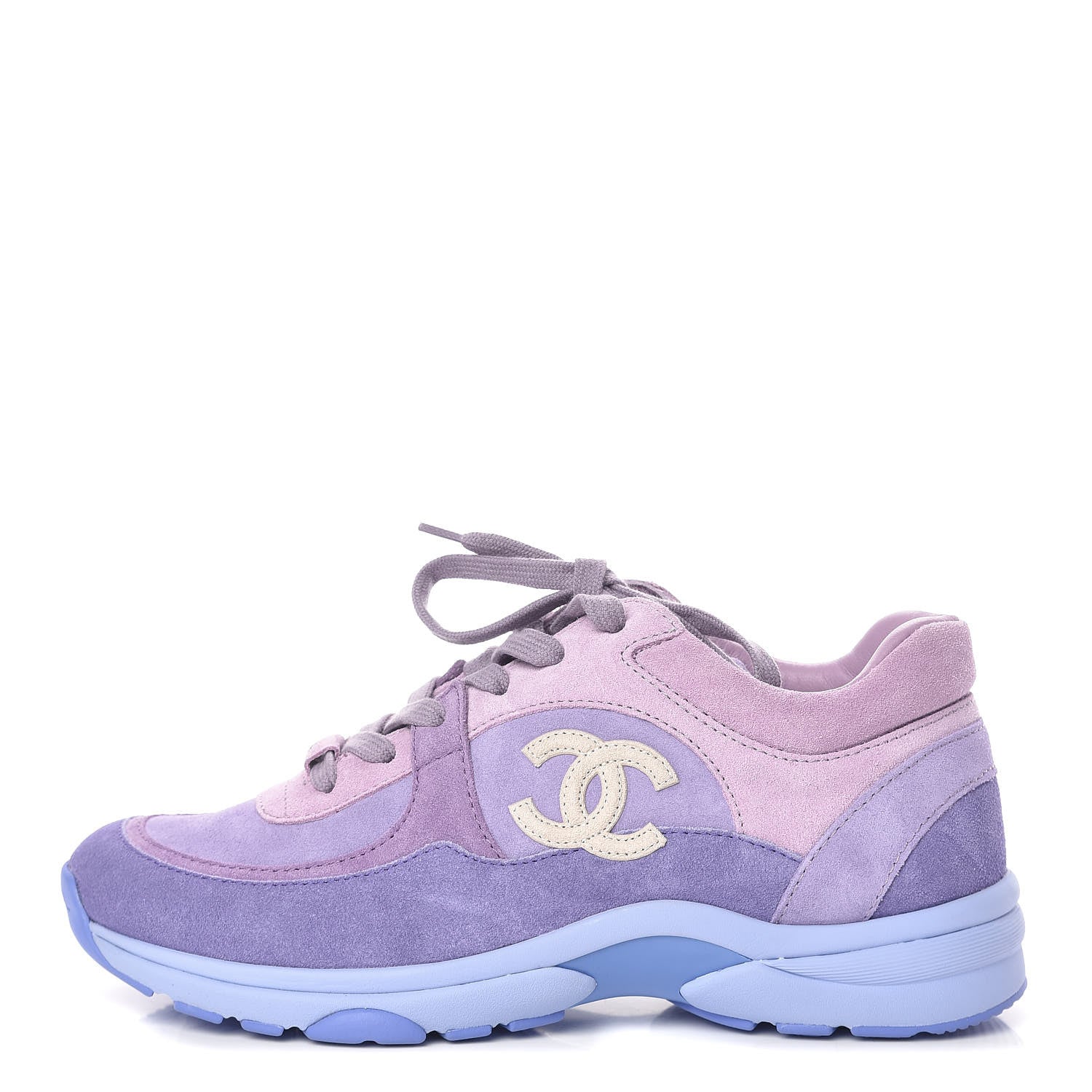 Chanel Nylon Calfskin Suede CC Womens Sneakers 37 Purple 1 of 9