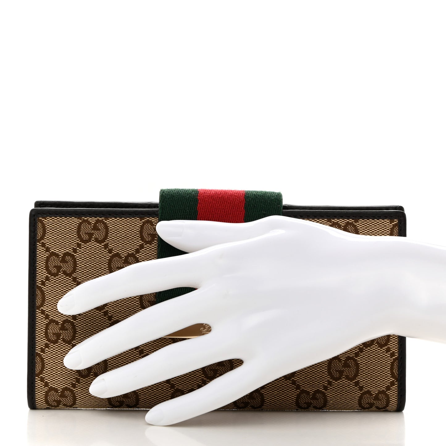 Monogram Calfskin Ladies Web Continental Wallet Beige Ebony Cocoa