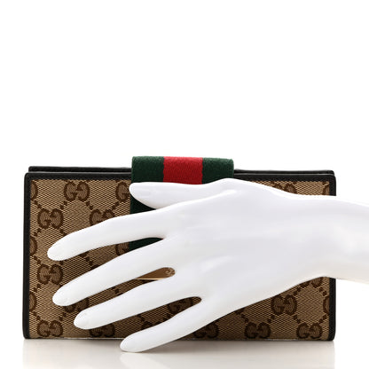 Gucci Monogram Calfskin Ladies Web Continental Wallet Beige Ebony Cocoa 2 of 7