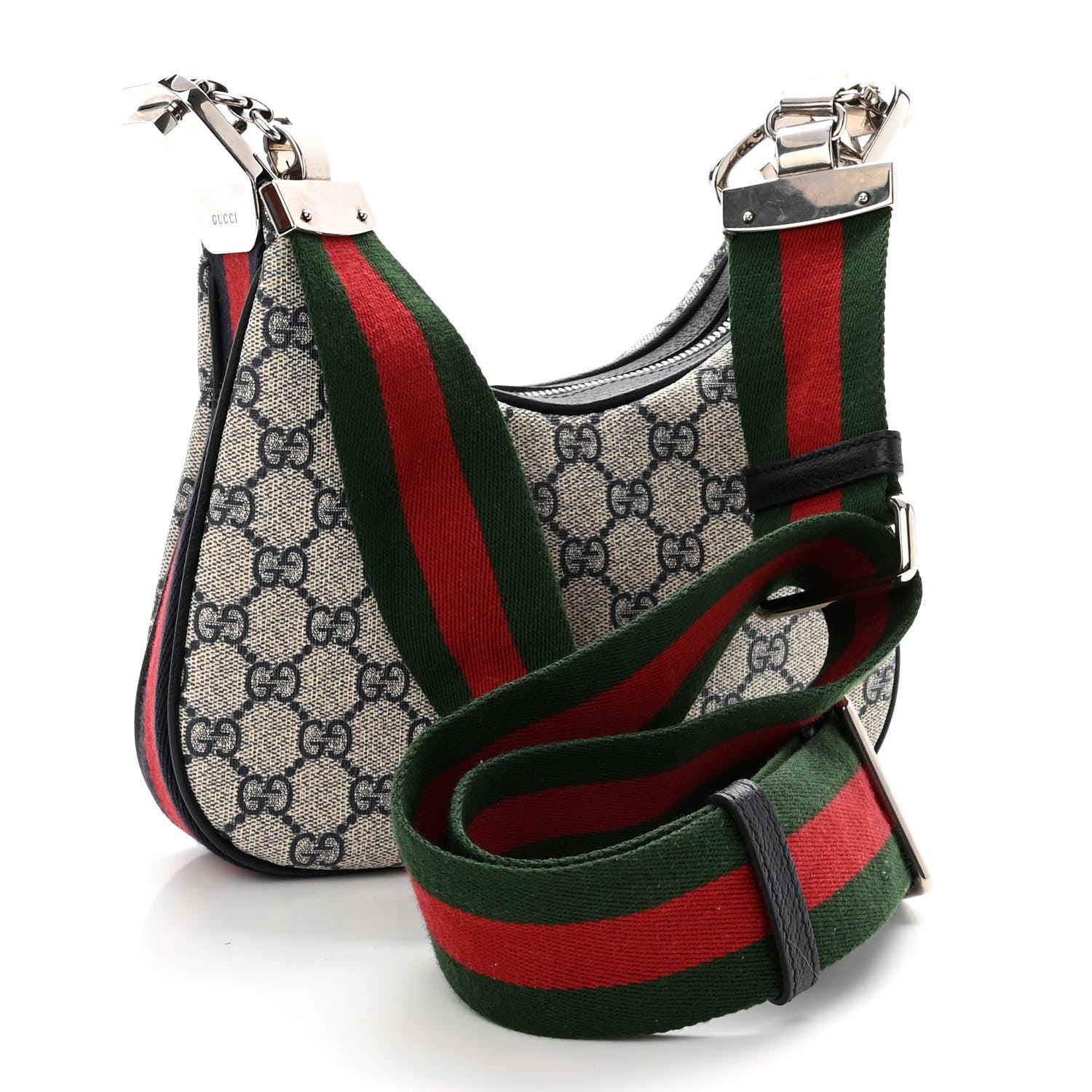 Gucci GG Supreme Monogram Textured Calfskin Web Small Attache Shoulder Bag Beige Blue 3 of 9