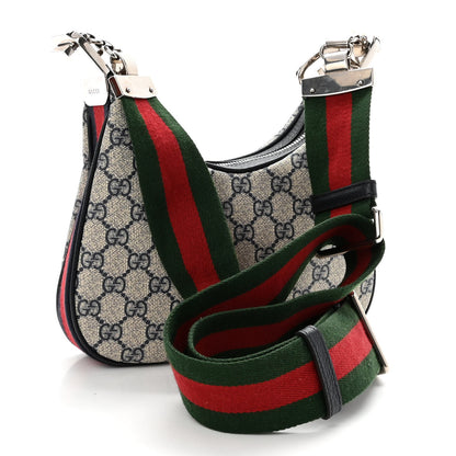 Gucci GG Supreme Monogram Textured Calfskin Web Small Attache Shoulder Bag Beige Blue 3 of 9