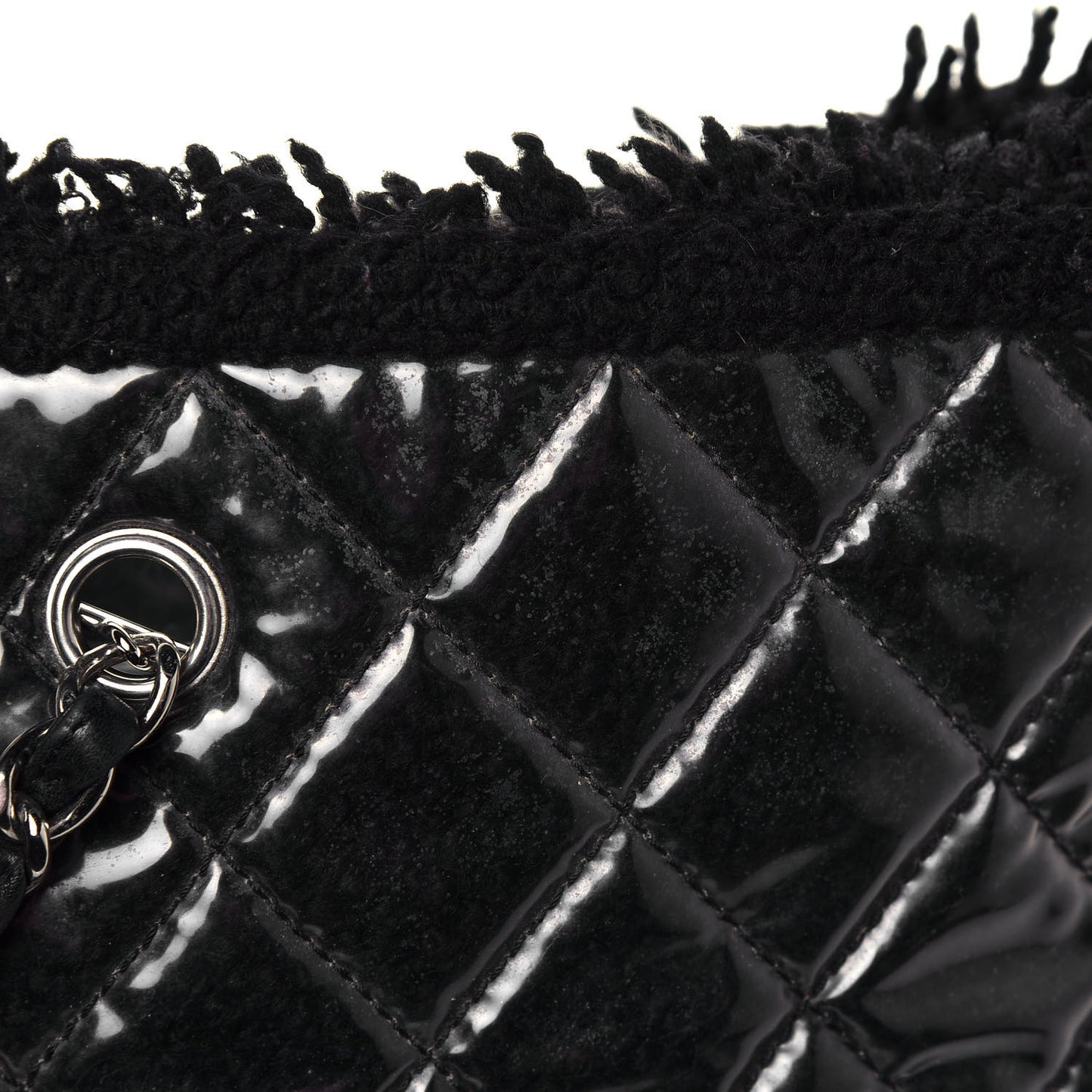 Vinyl Quilted Large Funny Tweed Tote Black