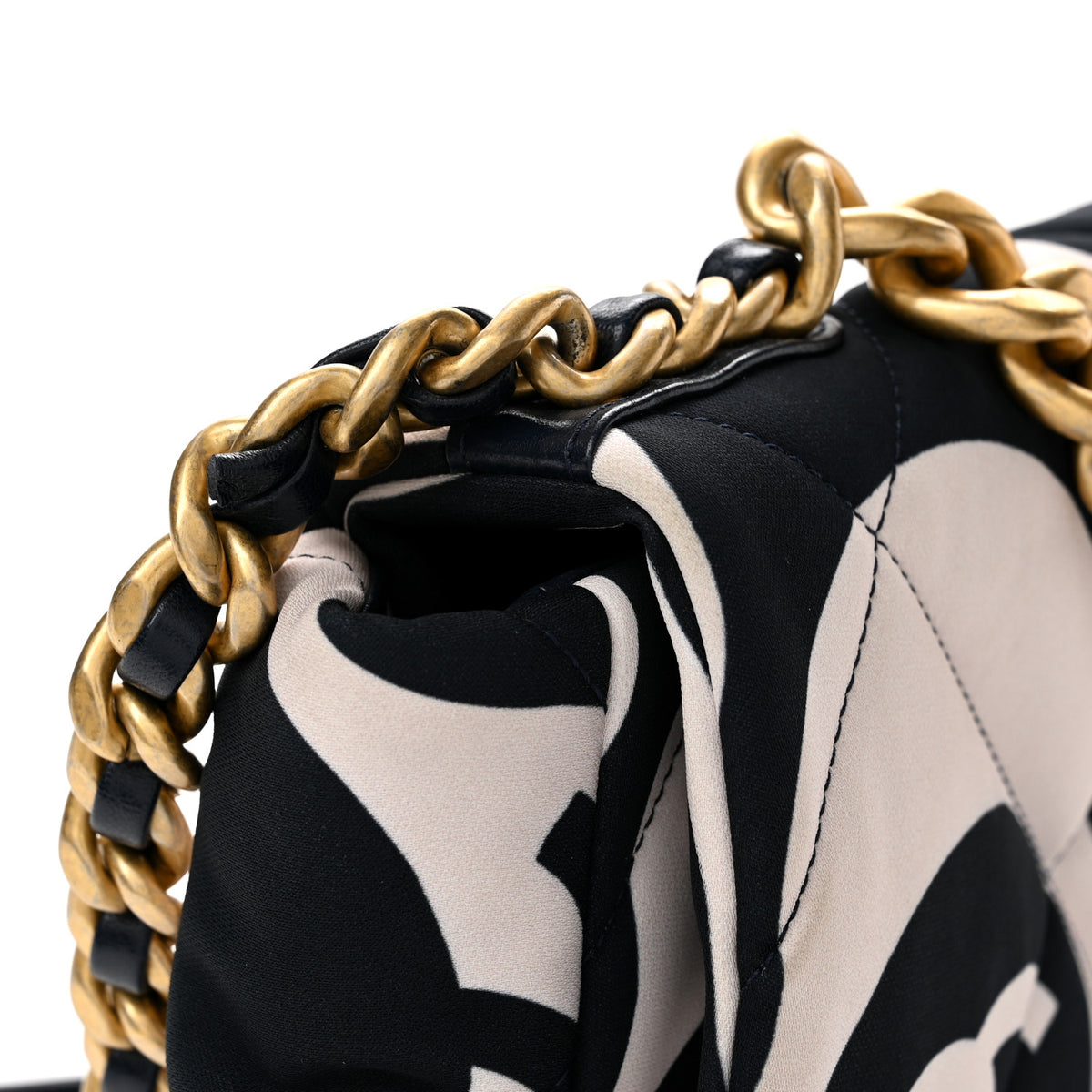 Fabric Printed Large Chanel 19 Flap Black Ecru