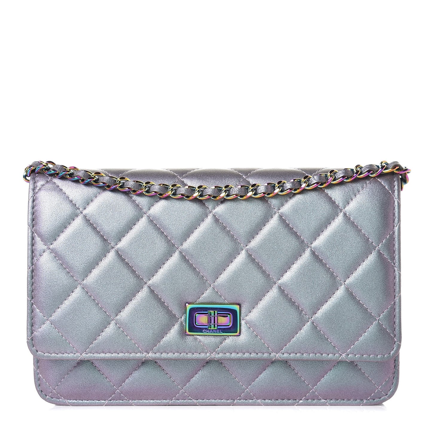 Iridescent Lambskin Quilted Reissue Wallet On Chain WOC Light Purple