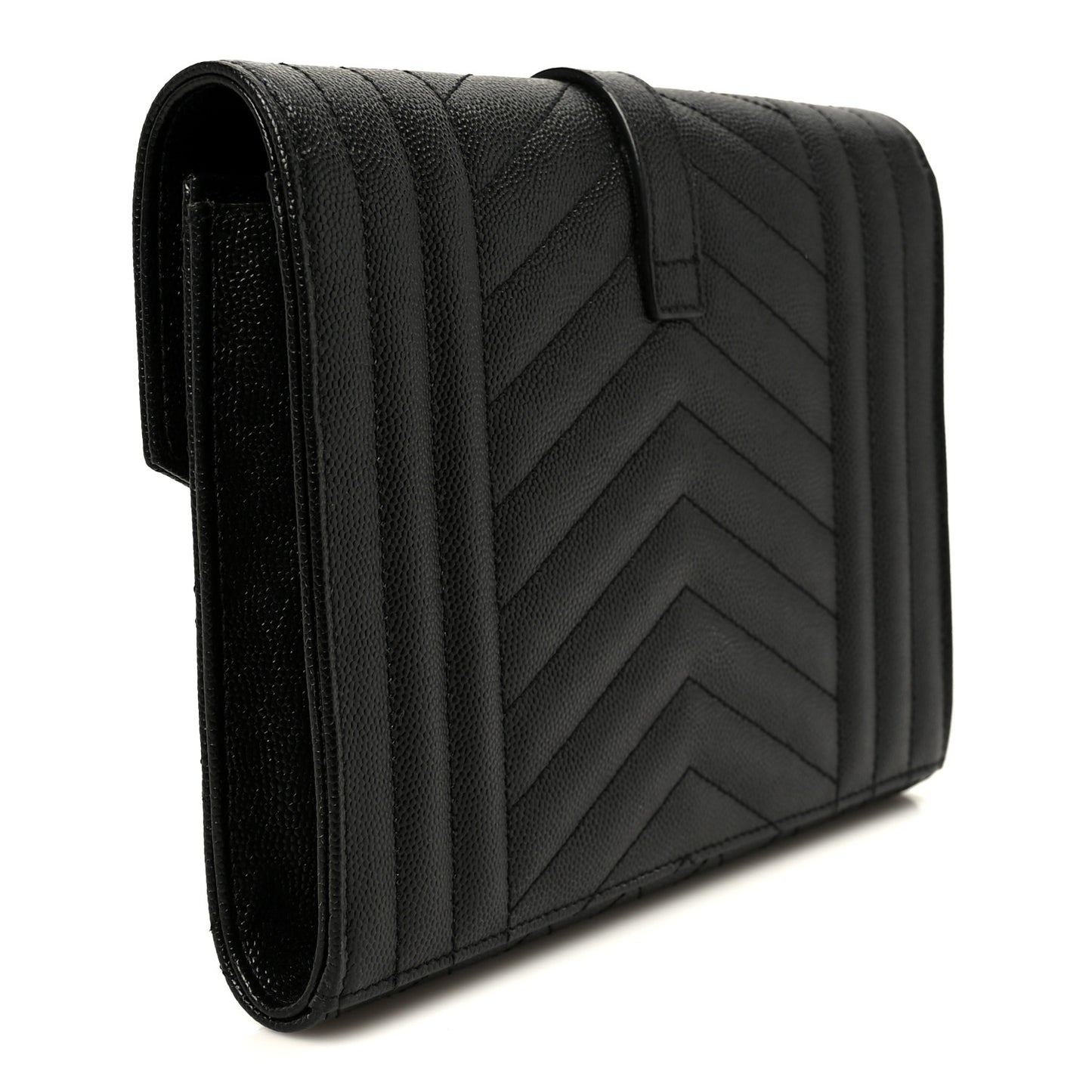 Grain De Poudre Textured Mixed Matelasse Triquilt Monogram Clutch Black