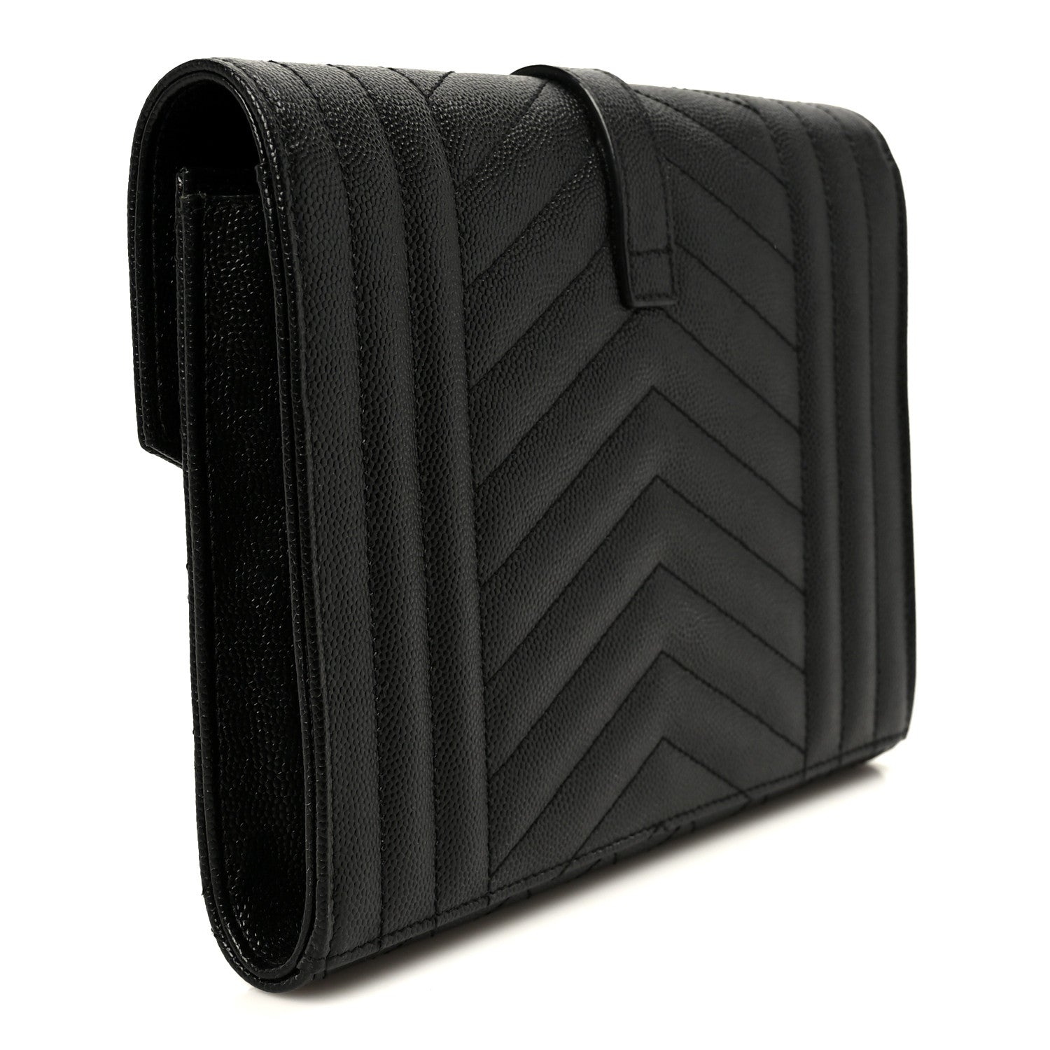 Saint Laurent Grain De Poudre Textured Mixed Matelasse Triquilt Monogram Clutch Black 3 of 9