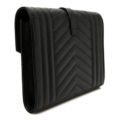 Saint Laurent Grain De Poudre Textured Mixed Matelasse Triquilt Monogram Clutch Black 3 of 9
