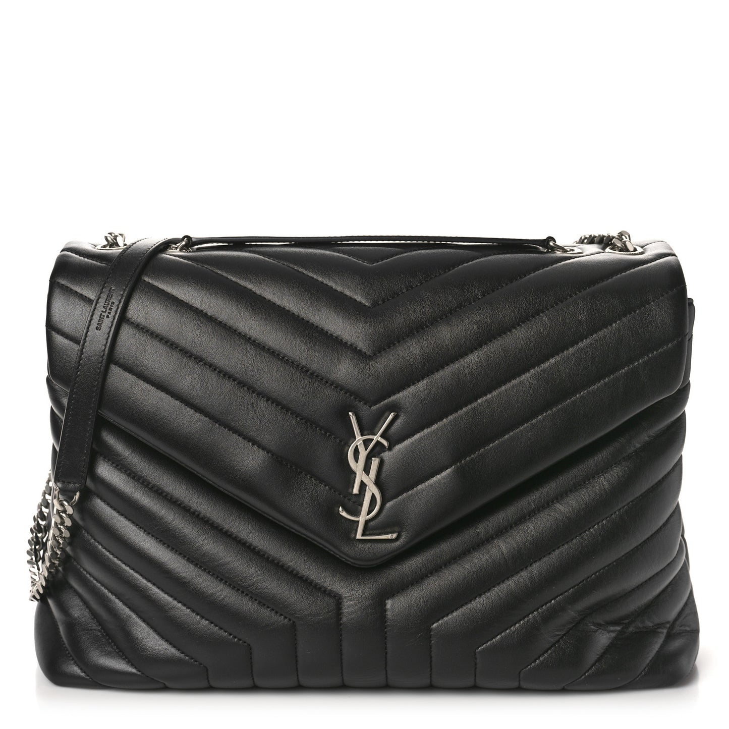 Calfskin Y Quilted Monogram Large Loulou Chain Satchel Black
