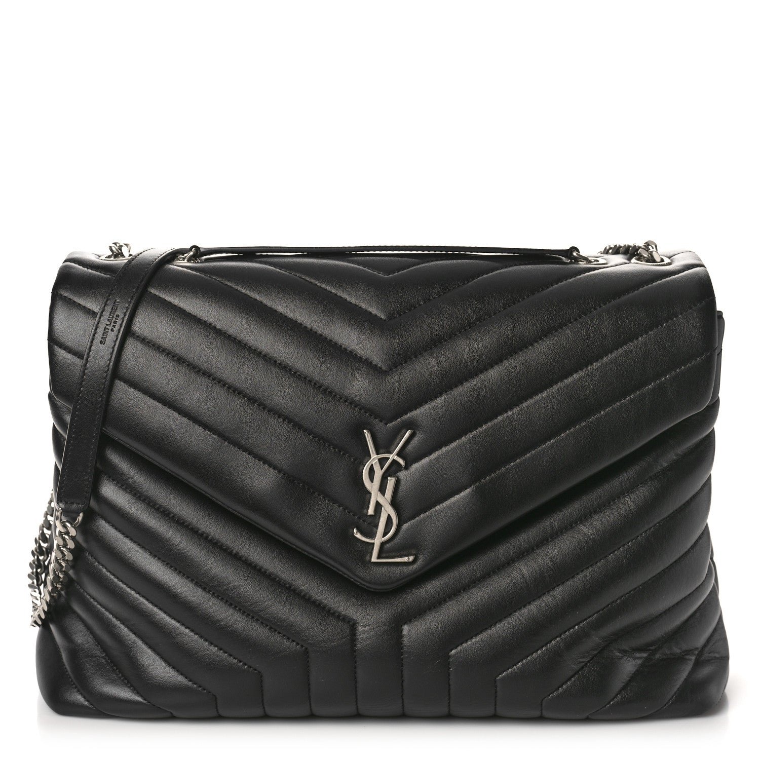 Saint Laurent Calfskin Y Quilted Monogram Large Loulou Chain Satchel Black 1 of 11