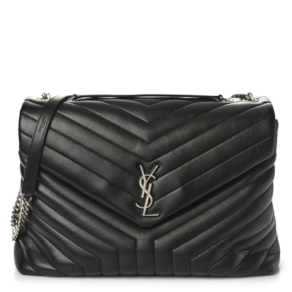 Saint Laurent Calfskin Y Quilted Monogram Large Loulou Chain Satchel Black 1 of 11