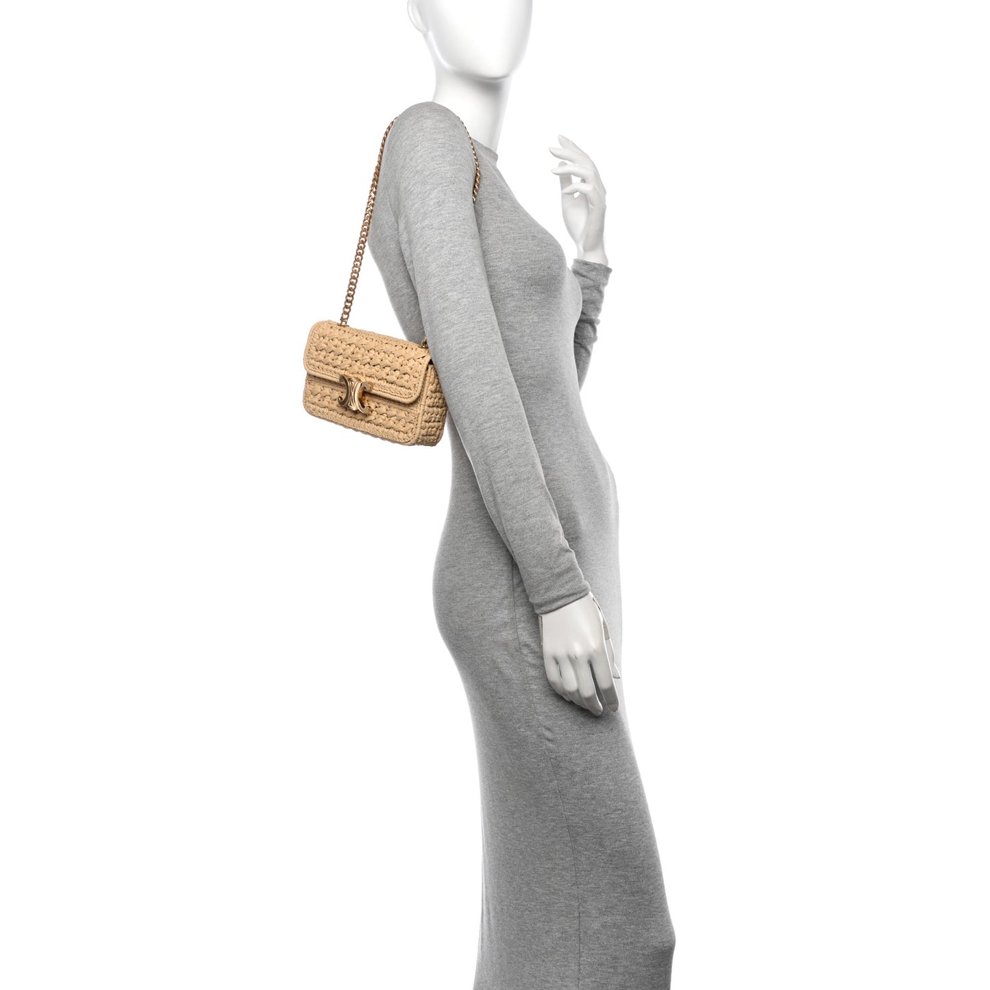 Raffia Effect Claude Chain Shoulder Bag Natural