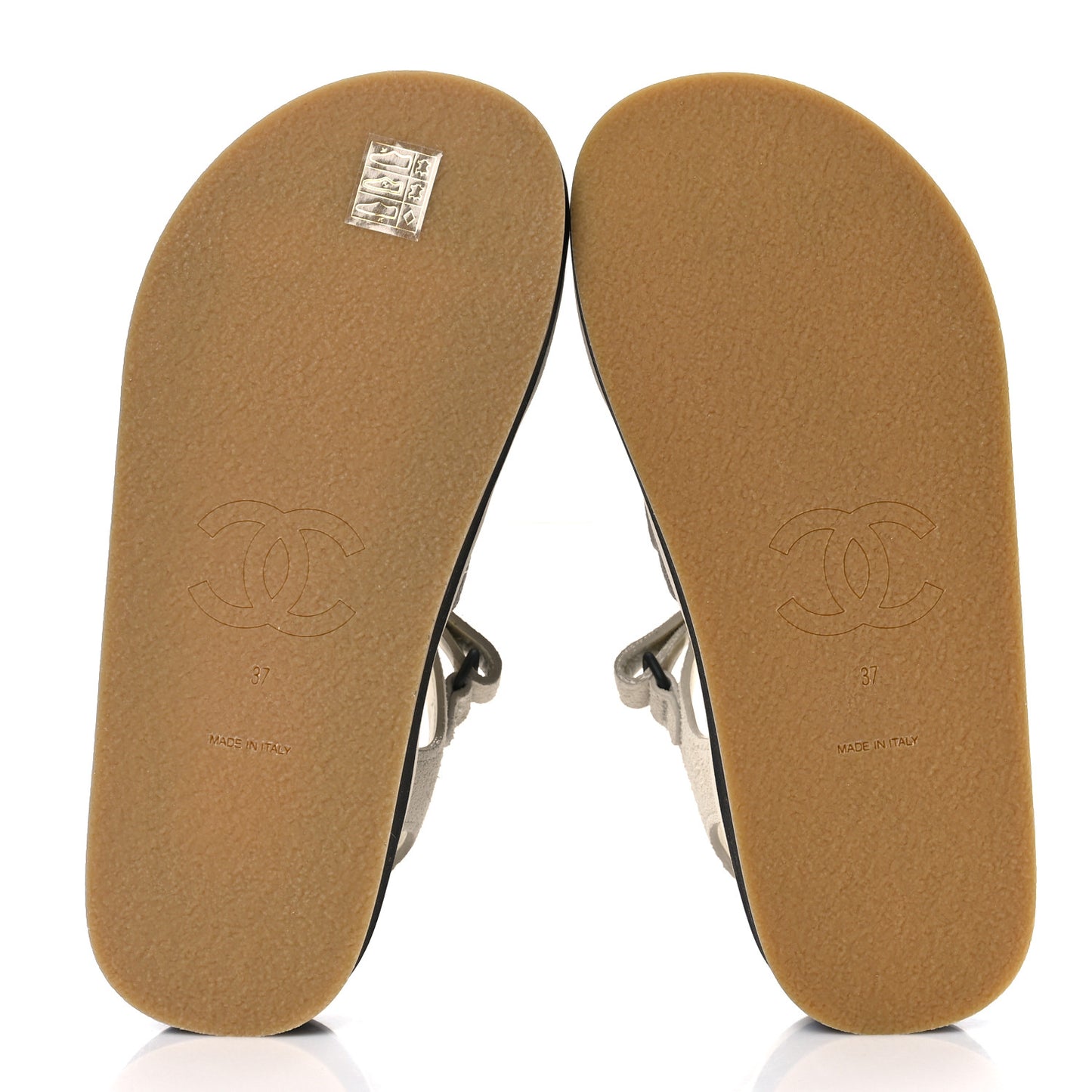 Suede Calfskin Velcro Flat Sandals 37 Ecru Dark Beige