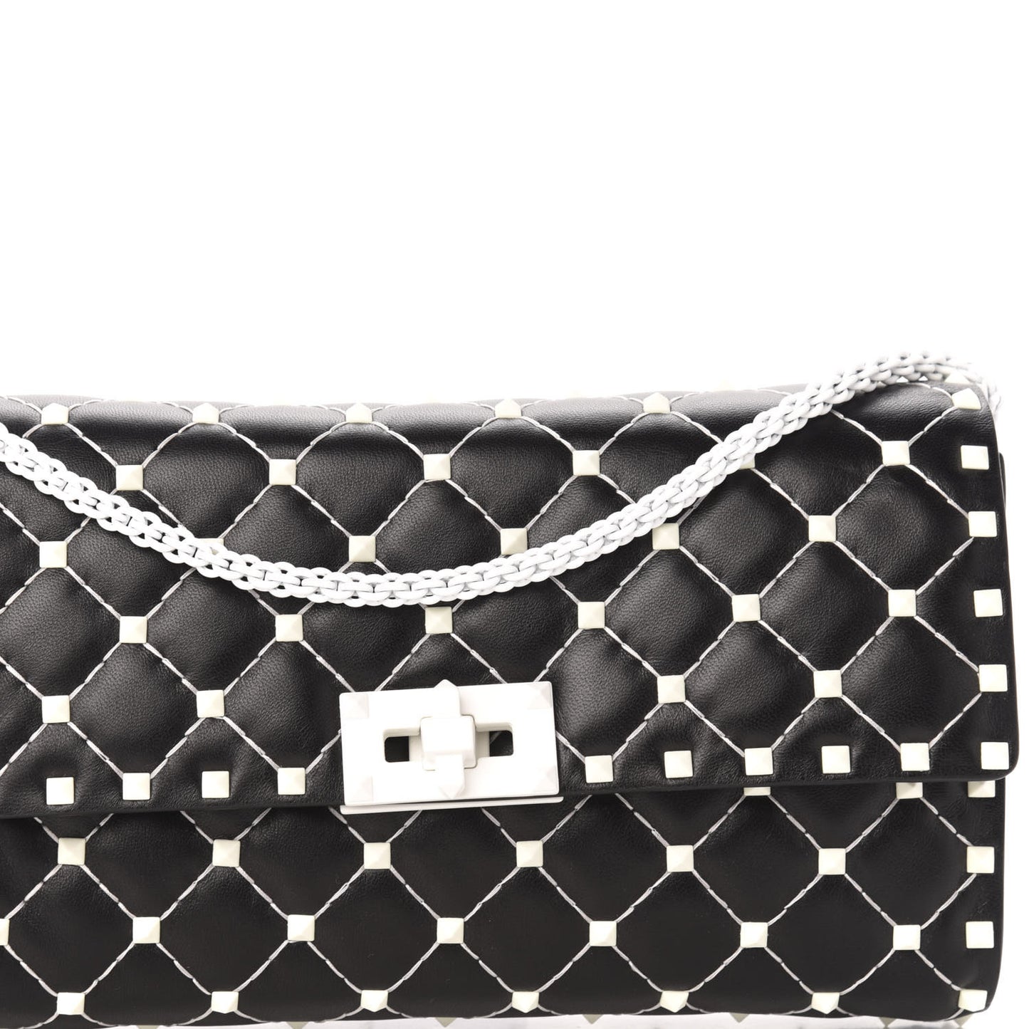 Lambskin Free Rockstud Spike Wallet On Chain Black