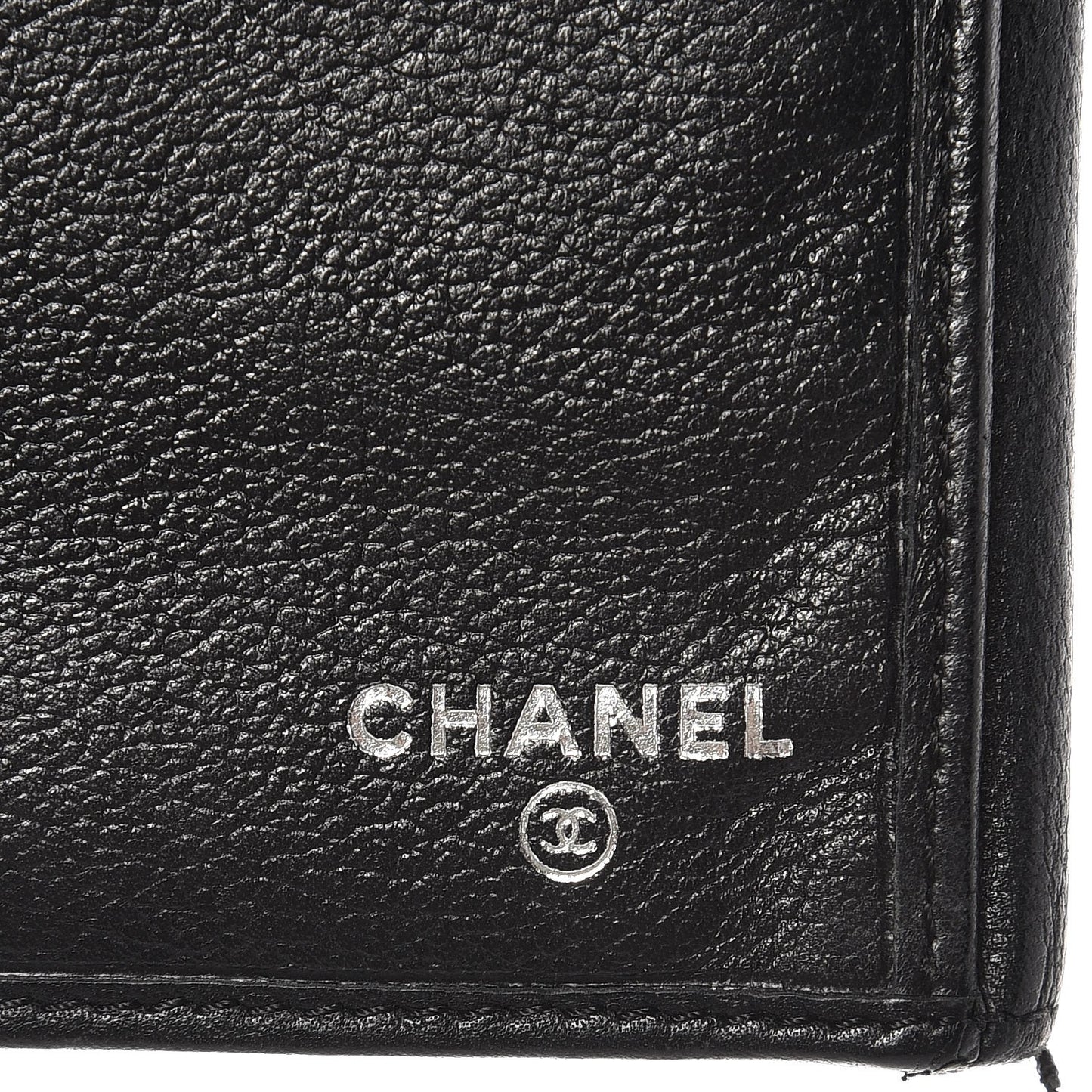 Goatskin Camellia Embossed Flap Wallet Black