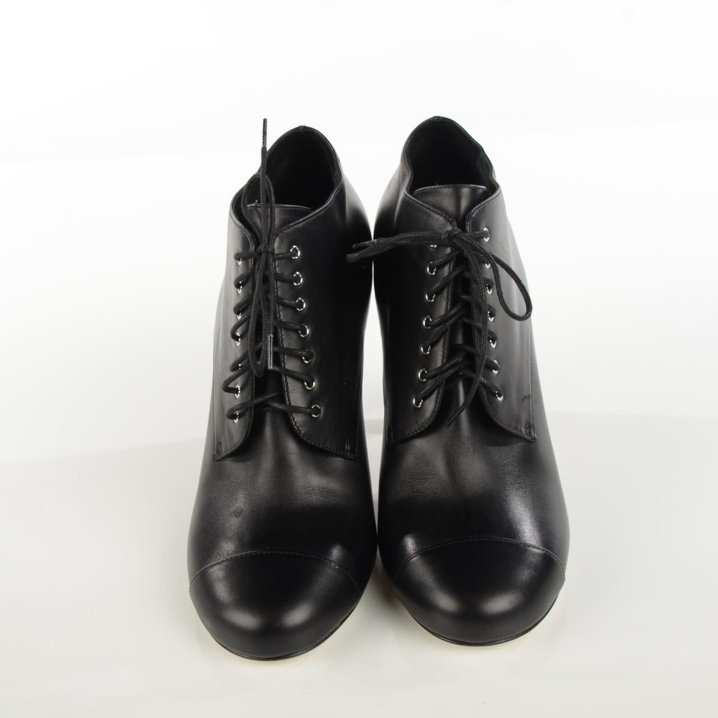 Lambskin Lucite Pearl Lace Up Ankle Boots 40 Black
